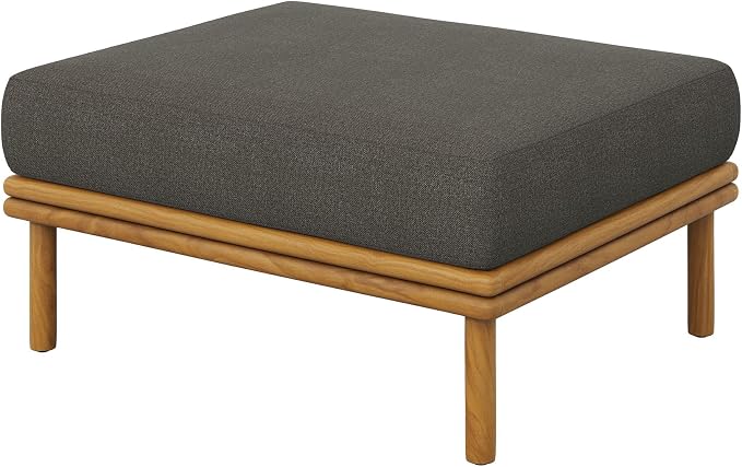 Modway Wren Teak Wood Outdoor Ottoman in Natural Flint Gray - Image 4