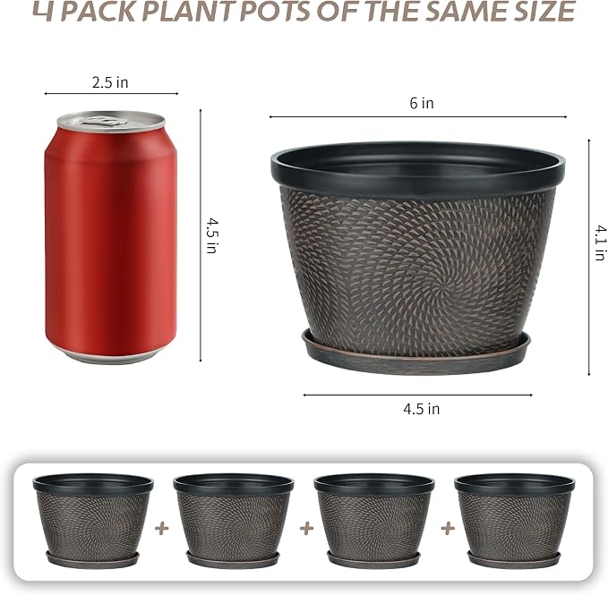 Quarut 4 Pack 6 Inch Flower Pots - Image 3