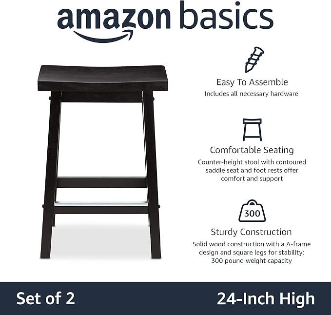 Amazon Basics Solid Wood Saddle-Seat Counter Height Bar Stools - Image 3