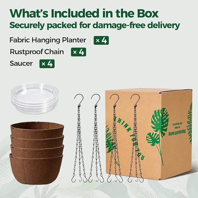 T4U Hanging Planters for Outdoor Plants, 12 Inch 4 Pack Fabric Hanging Baskets - Image 7