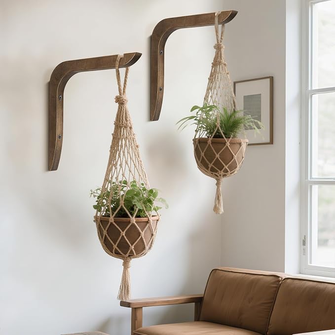 USION Wooden Plant Hangers Indoor Wall Mount, 8.6-Inch Hanging Plant Hooks - Image 3