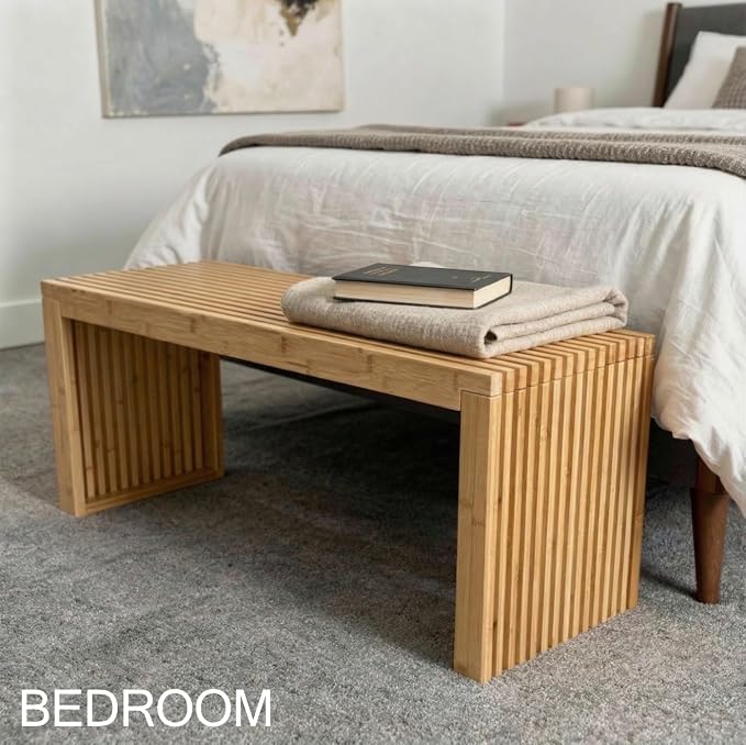 Bamboo Natural 36 inch Wooden Bench, Small Wood Benches - Image 6