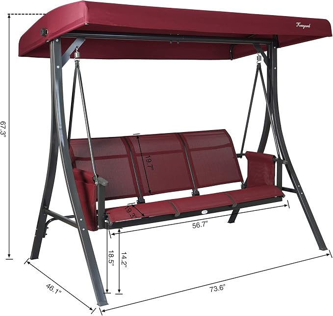 Kozyard Brenda 3-Seat Outdoor Porch Swing Glider, Patio Swing - Image 7