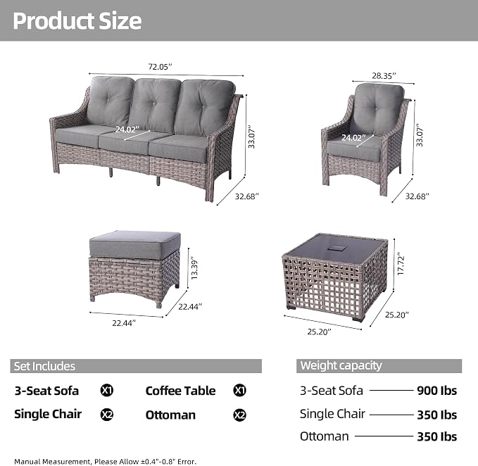 HOOOWOOO 6 Piece Patio Furniture Conversation Sets - Image 7