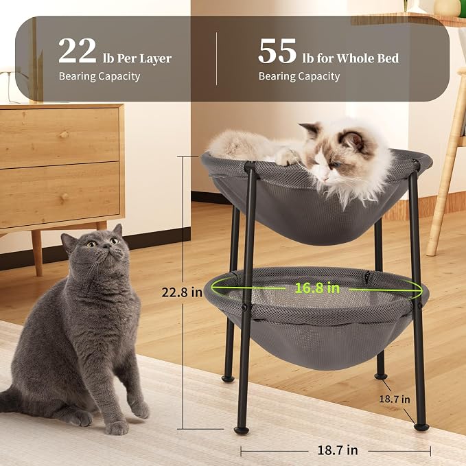 Double Cat Bed Grey, Breathable Kitty Bed - Image 5