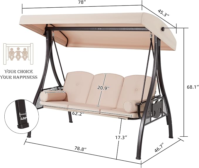 HOMREST 3 Seat Outdoor Porch Swing - Image 6