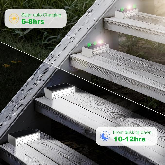 T-SUN Solar Step Light Outdoor, 6 Pack Solar Stair Lights, 6000K Step Lights - Image 3