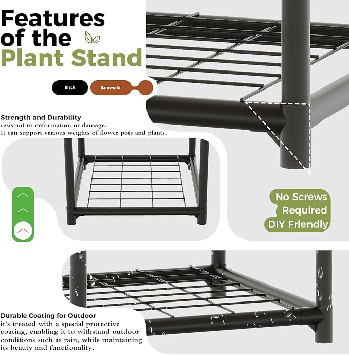 Bamworld Plant Stands Indoor 4 Sets Plant Shelves Outdoor Metal Plant Holder - Image 4