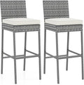 COSTWAY Outdoor Wicker Bar Stools Set of 2, Footrest and Backrest, Rattan by COSTWAY