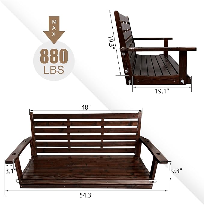 Wooden Porch Swing, Ergonomic Seat, Bench Swing - Image 6