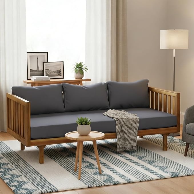 Merax Solid Acacia Wood Couch Chaise Lounge Chair Indoor, 3 Seater Daybed Sofa by Merax