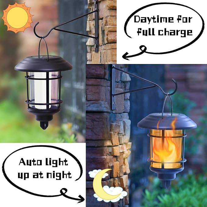Dynaming 4 Pack Solar Flame Wall Lanterns Outdoor, Solar Powered Wall Mounted - Image 2