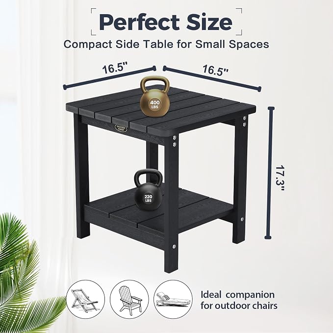 Square Outdoor Side Table Adirondack Side Table, Water-resistant & 2-Tier Small - Image 3