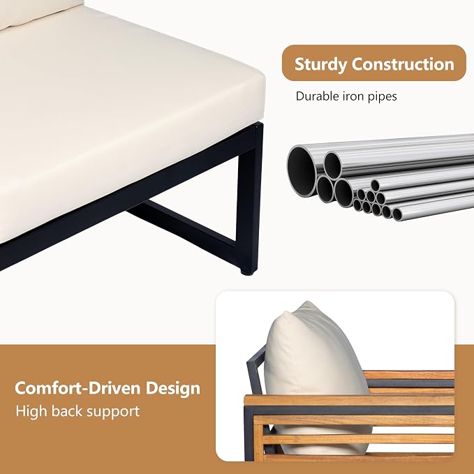 Outdoor Patio Furniture Set, 4-Piece Acacia Wood and Metal Patio Sofa Corner Set - Image 7