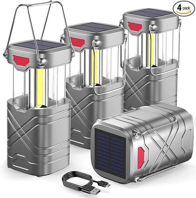 LETMY 4 Pack Camping Lantern, Rechargeable LED Lanterns, Solar Lantern Battery by Letmy