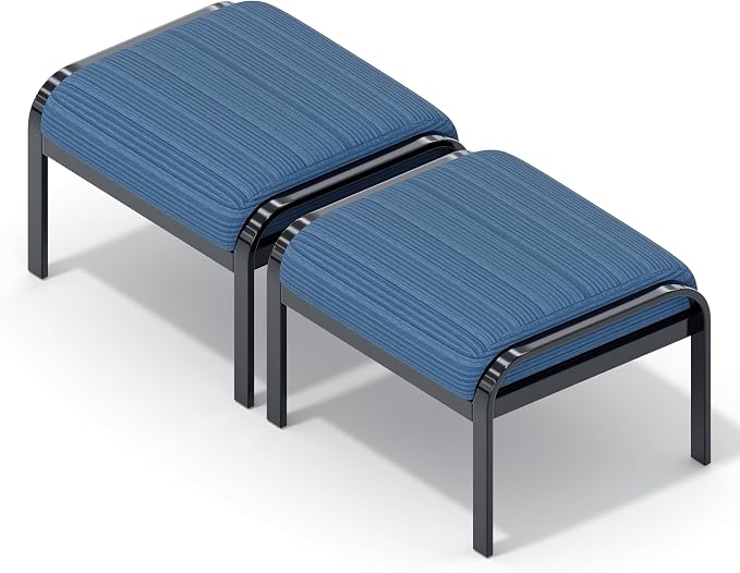 HOMREST Metal Outdoor Ottoman, 2-Piece Aluminum Footstool w/Removable Cushion by HOMREST