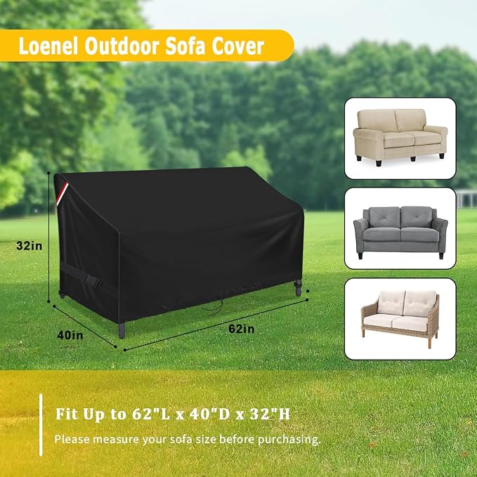 Outdoor Sofa Cover, 62 Inch Waterproof 3-Seater Bench Covers - Image 2