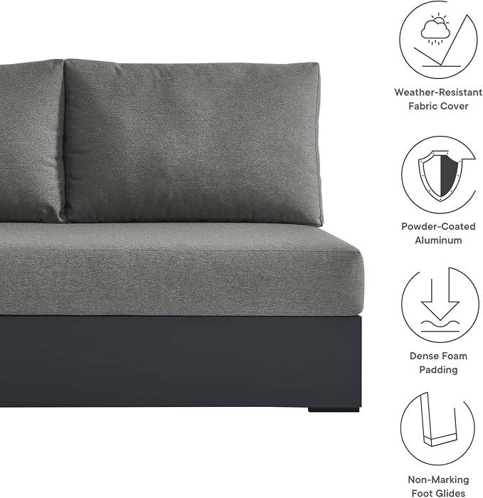 Modway Tahoe Aluminum Modular Left-Facing Outdoor Patio Loveseat in Gray - Image 8