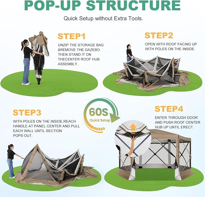 COBIZI 12x12 FT Pop Up Canopy Extendable Tent, Gazebos On Clearance, Screened - Image 7