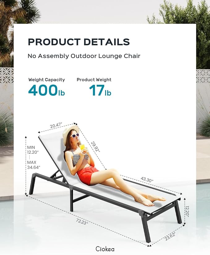 Patio Chaise Lounge Chair Set of 4, Foldable Lounge Chair - Image 2