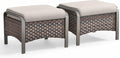 HUMMUH 2 Pieces Outdoor Wicker Ottomans-Outdoor Patio Ottoman by HUMMUH
