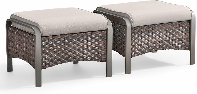 HUMMUH 2 Pieces Outdoor Wicker Ottomans-Outdoor Patio Ottoman by HUMMUH