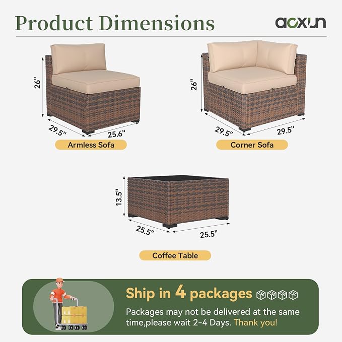 Aoxun 14 Piece Patio Furniture Set Wicker Rattan Patio Conversation Set Outdoor - Image 8
