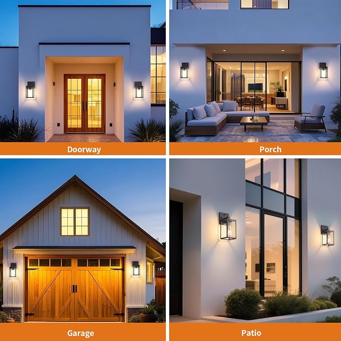 2 Pack Dusk to Dawn Exterior Lighting Fixtures Wall Mount, Sensor Outside Front - Image 8