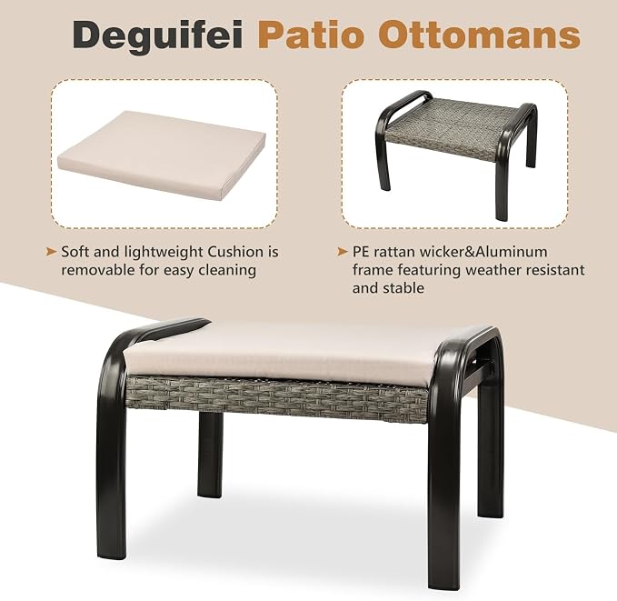 Outdoor Ottoman Patio Footstools PE Rattan Aluminum Footrest Indoor Outdoor All - Image 3