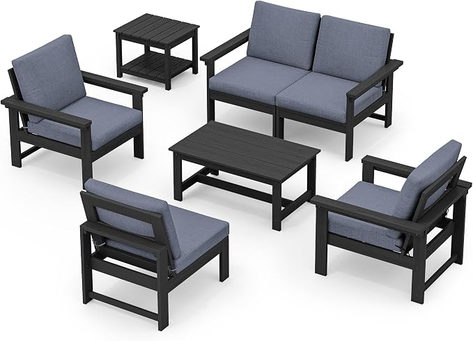 SERWALL HDPE Patio Furniture Set, 7-piece Outdoor Sectional Sofa Set, All - Image 9