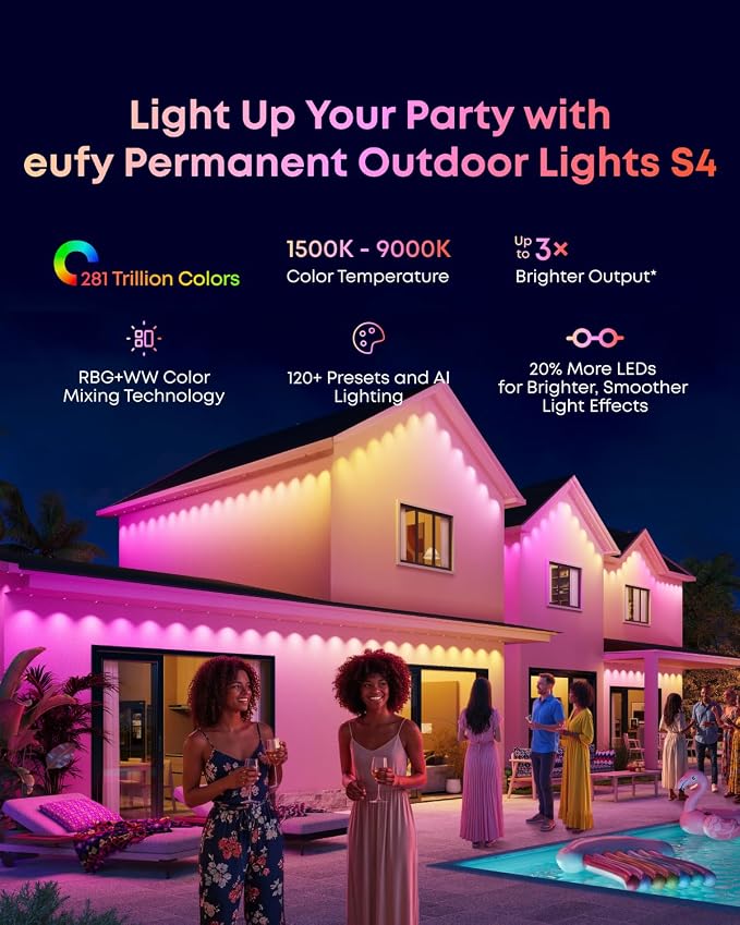 eufy Permanent Outdoor Lights S4, Radar-Activated, 100ft - Image 2
