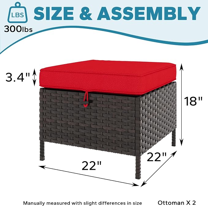 Patio Wicker Ottomans with Removable and Washable Covers, PE Rattan Outdoor - Image 3