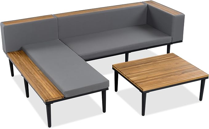 Acacia Wood Patio Furniture Set, Luxury Outdoor Conversation Sectional Sofa - Image 8