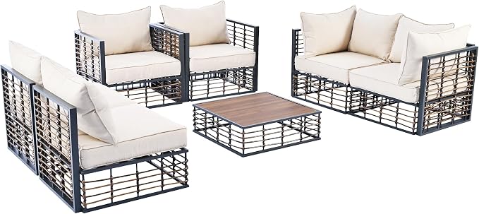 7-Piece Metal Patio Sectional Sofa Set, Free Combination Sofa Set - Image 9