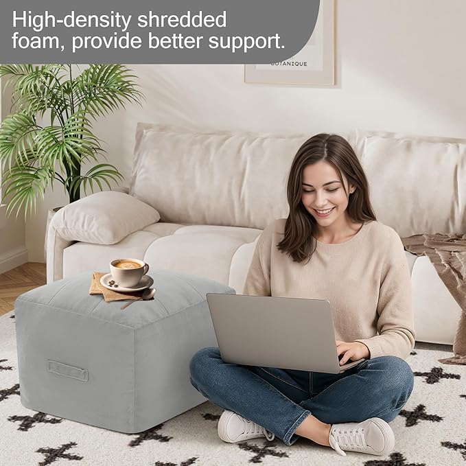 MeMoreCool Square Stuffed Pouf Ottoman Foot Rest, Floor Pouf Foot Stool - Image 4