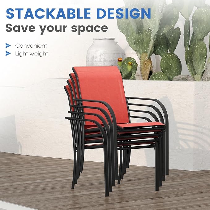 VICLLAX Patio Table and Chair Set of 6, All Weather Metal Round Outdoor Dining - Image 5