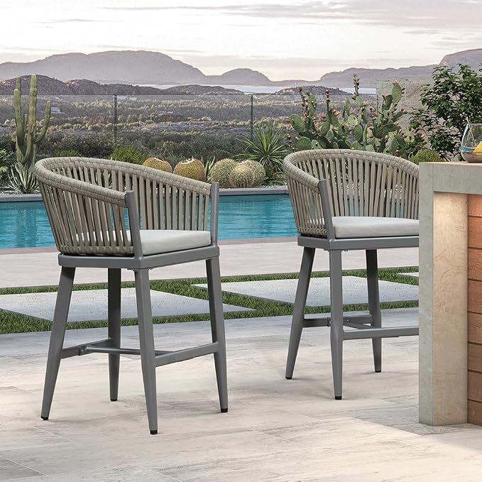 PURPLE LEAF Outdoor Counter Height Bar Stools Set of 2 Patio Metal Modern - Image 6