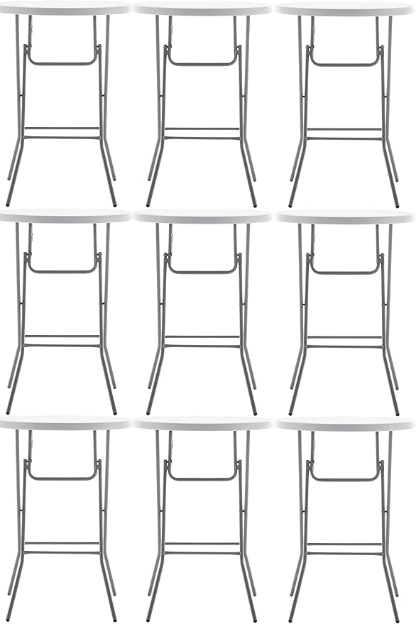 BTEXPERT White 32" Round 43" Bar Height Granite Folding Commercial Portable by BTExpert