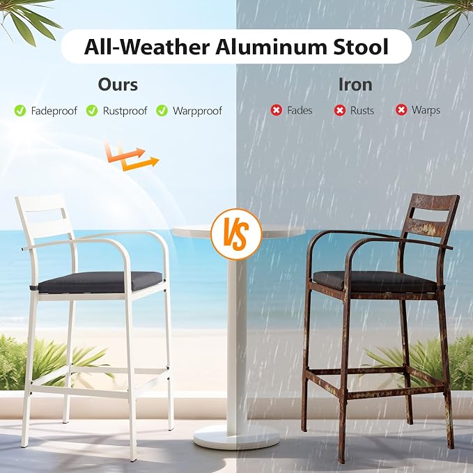 VINGLI 3-Piece Outdoor Bar Set, Aluminum Bar Height Table & 2 Chairs - Image 5
