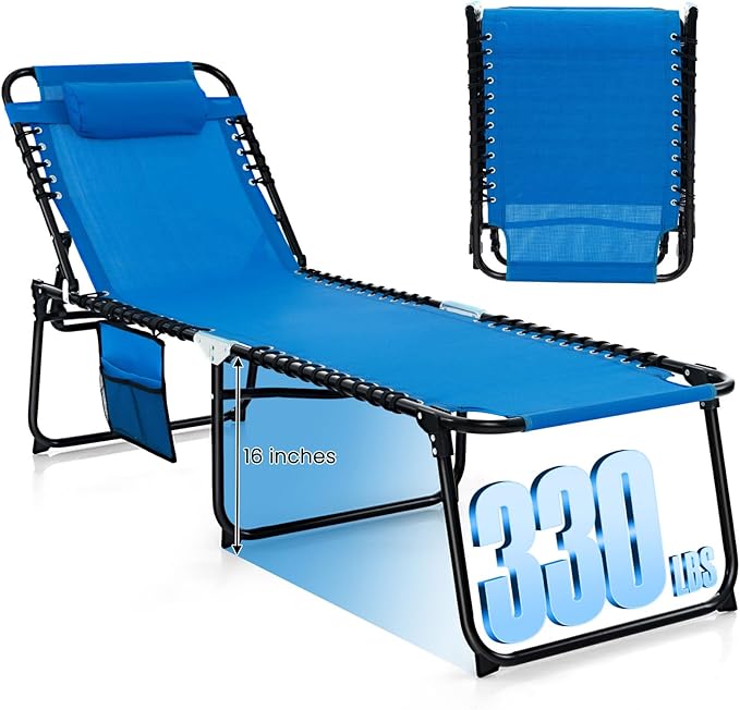 GYMAX Lounge Chairs for Outside, Extra High Folding Beach Tanning Lounger by GYMAX