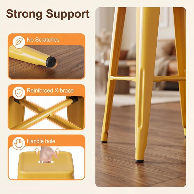 Shahoo 30 Inches Metal Bar Stools Counter Height Stackable Backless Stools - Image 4