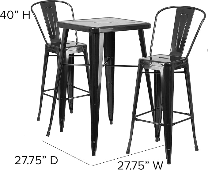 Flash Furniture Commercial Grade 23.75" Square Red Metal Indoor-Outdoor Bar - Image 3