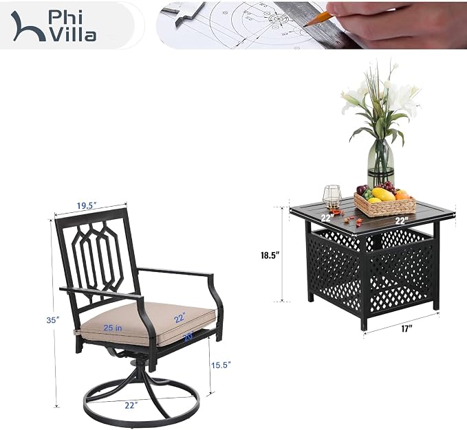 PHI VILLA 3 Piece Outdoor Bistro Set - Image 9