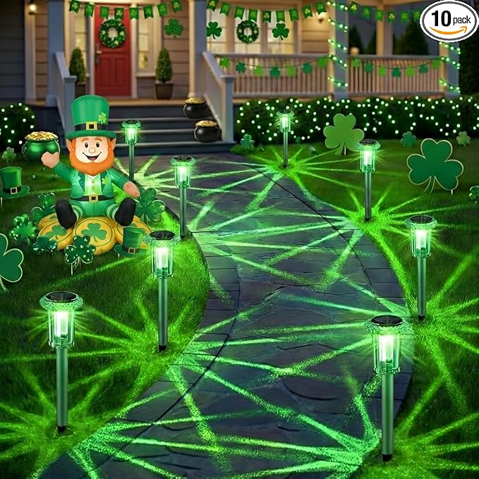Solar Outdoor Lights, St Patricks Day 10 Pack Solar Pathway Lights Outdoor by EYROSA