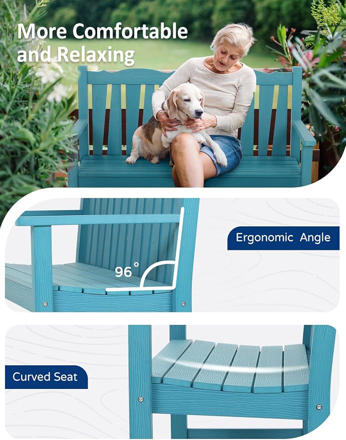 Outdoor Bench Set of 2, Weatherproof Garden Benches - Image 8