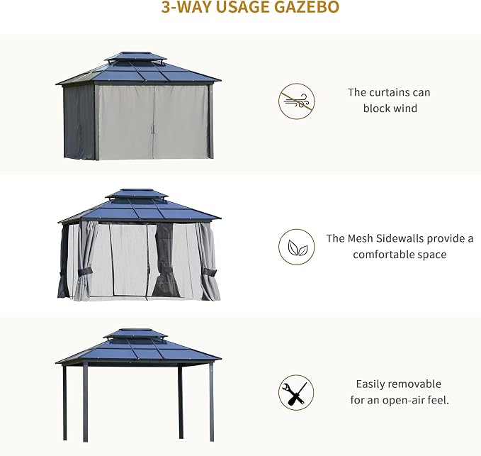 Outsunny 10' x 12' Hardtop Gazebo Canopy - Image 6