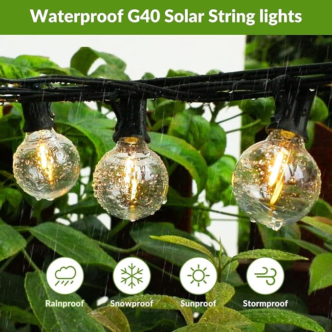 Lakumu 200FT（100FT*2） G40 Solar String Lights, Globe Outdoor String Lights - Image 2