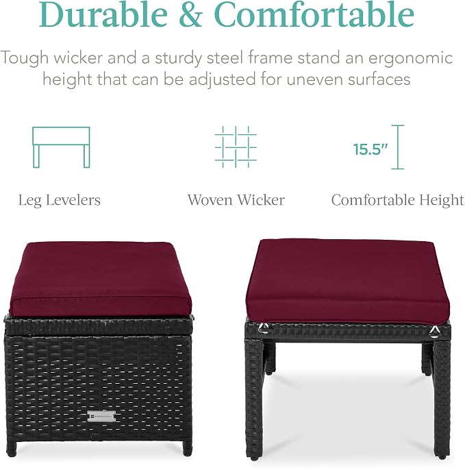 Best Choice Products Set of 2 Wicker Ottomans, Additional Seating, Side Table - Image 2