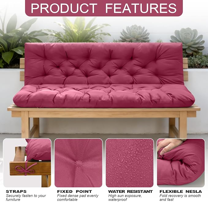 Outdoor Swing Cushions, 3 Seat Porch Swing Cushion Replacement - Image 4