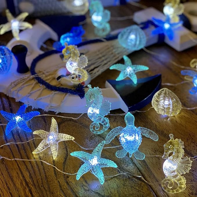 Coastal Solar String Lights Outdoor Garden Lights Marine Life Solar Fairy - Image 5